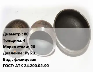 Заглушка стальная резьбовая 80 s=4 Сталь: 20 Ру6.3 фланцевая ГОСТ: АТК 24.200.02-90